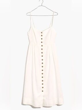 Linen-Cotton Button-Front Midi Dress